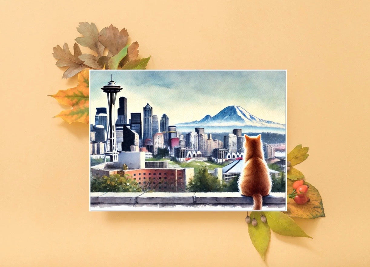 Seattle Views - Cat Lover - Pack of 10 - Blank Holiday Greeting Cards   