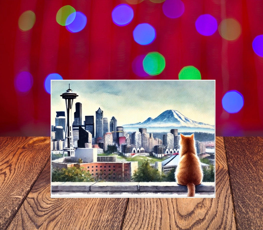 Seattle Views - Cat Lover - Pack of 10 - Blank Holiday Greeting Cards   