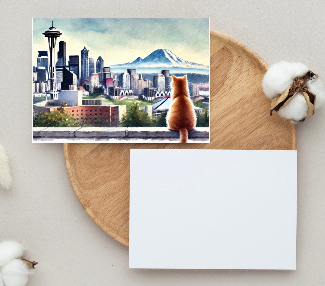 Seattle Views - Cat Lover - Pack of 10 - Blank Holiday Greeting Cards   