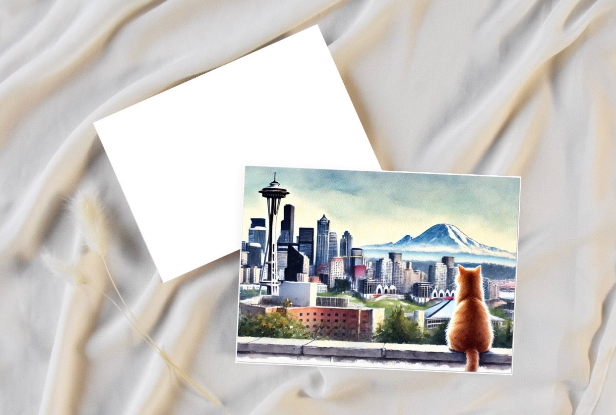 Seattle Views - Cat Lover - Pack of 10 - Blank Holiday Greeting Cards   