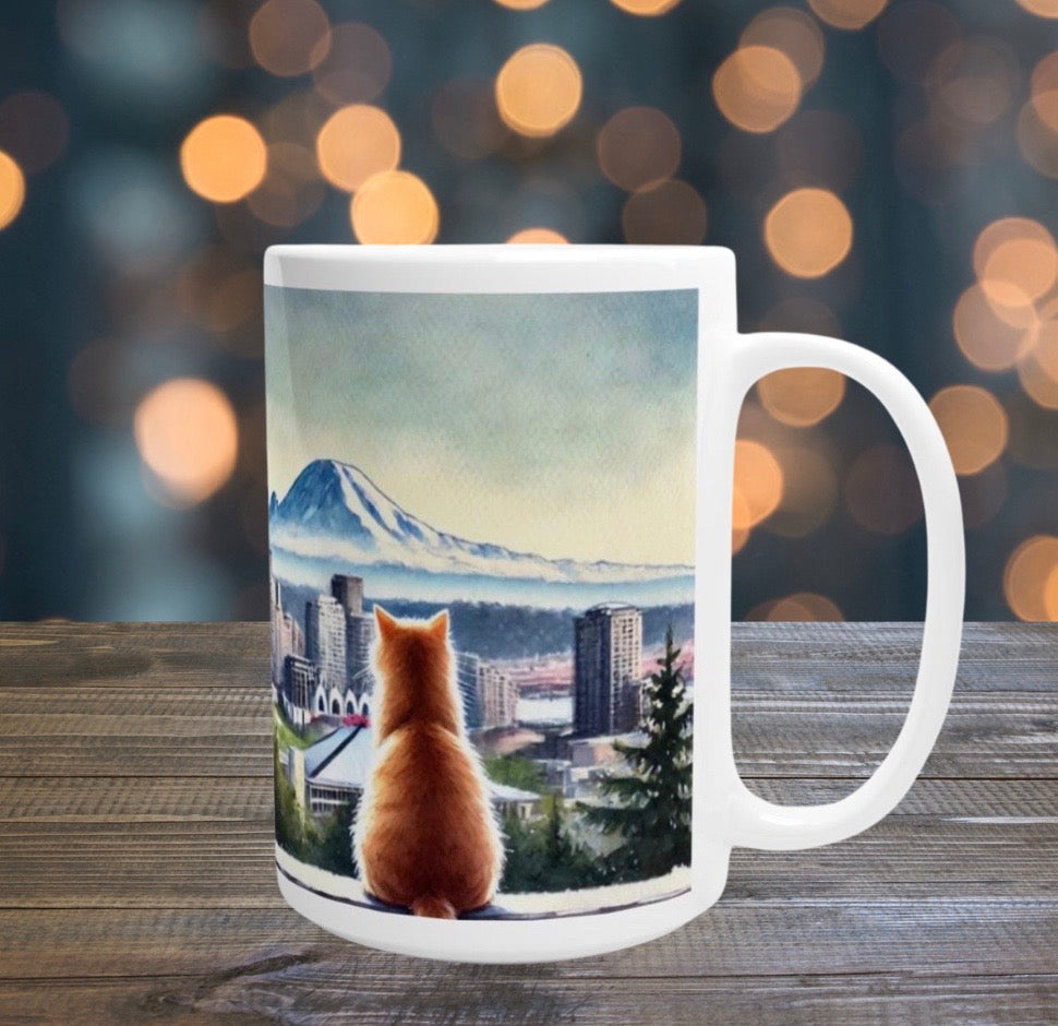 Seattle City Views - Cat Lover - 15oz Ceramic Mug   