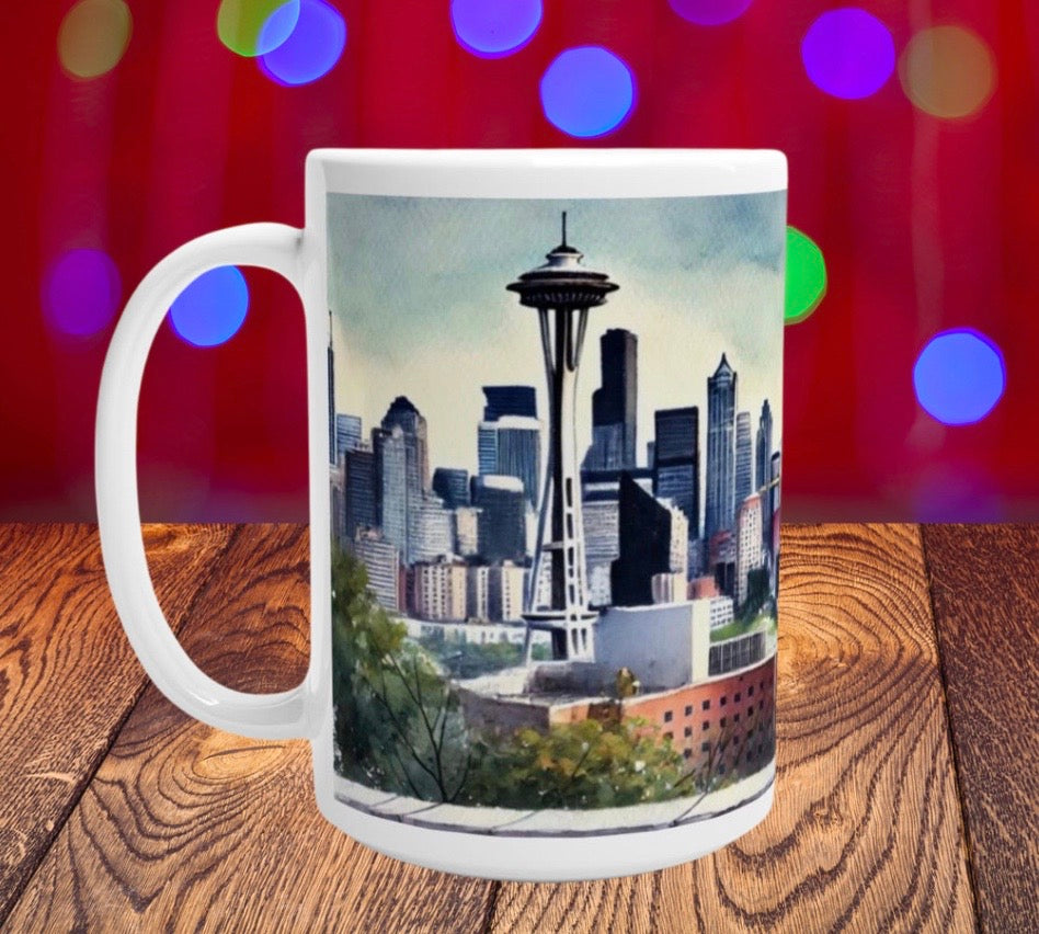 Seattle City Views - Cat Lover - 15oz Ceramic Mug   