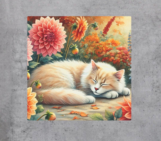 Dahlia Garden in the Fall - Cat Lover - Wall Art Decor   