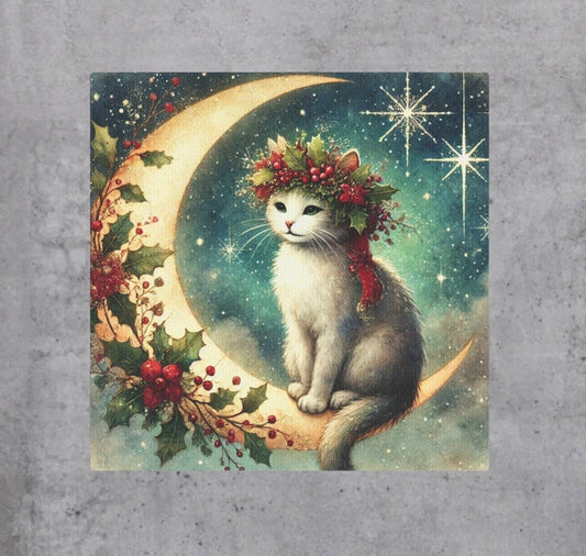 Holiday Moon - Winter Greeting - Cat Lover - Wall Art 8x8   