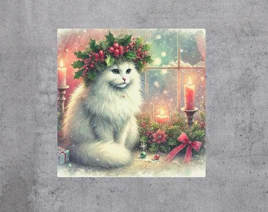 Christmas Crown - Winter Decor - Cat Lover - Wall Art 8x8   