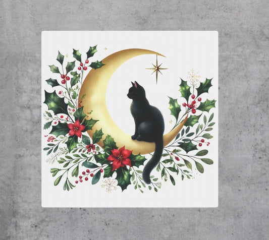 Holiday Moon - Winter Decor - Cat Lover - Wall Art 8x8   