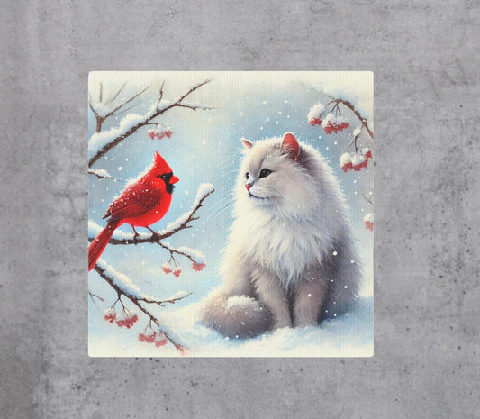 Cardinal Winter Conversations - Cat Lover - Wall Art 8x8   