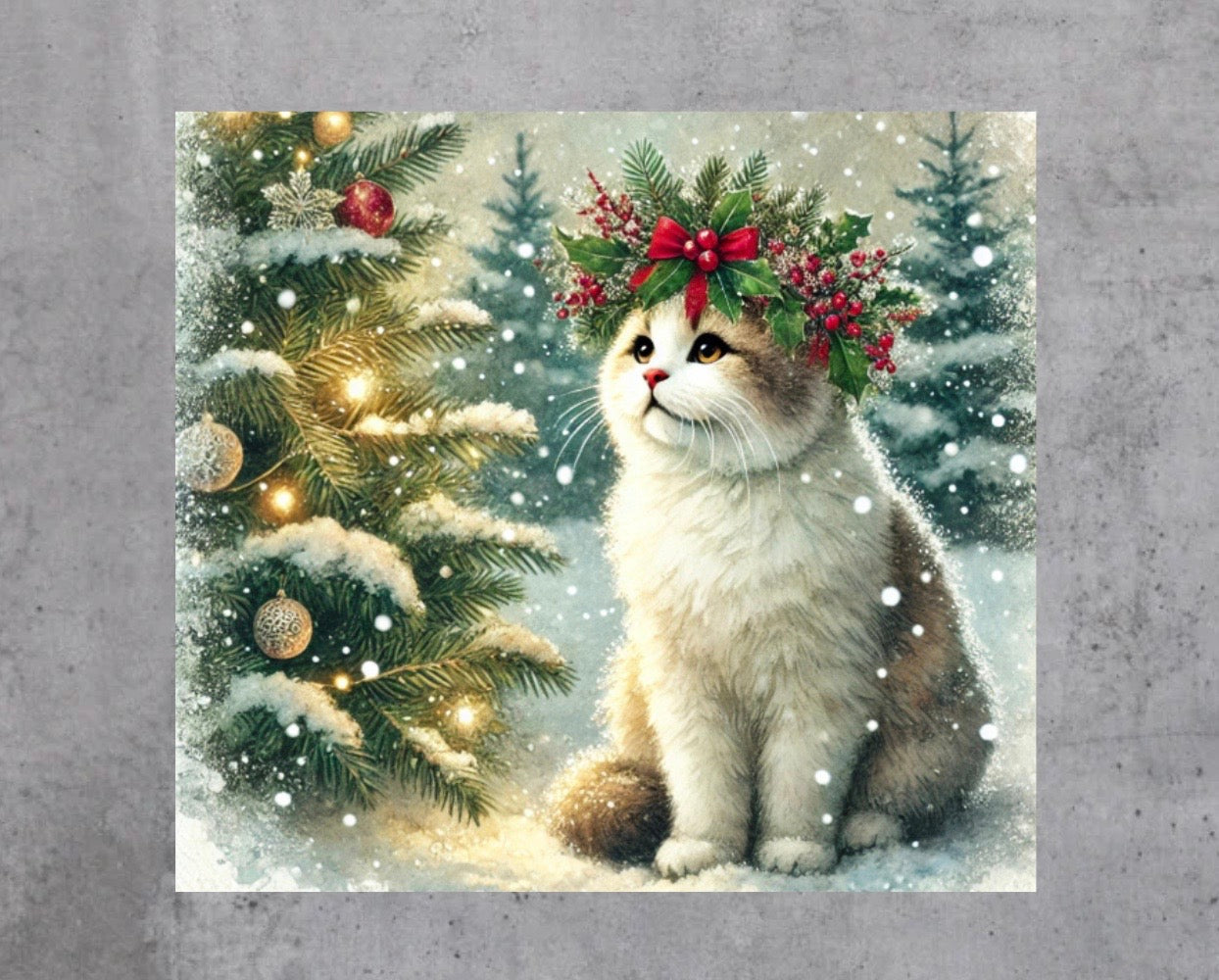 Holiday Crown - Winter Decor - Cat Lover - Wall Art 8x8   