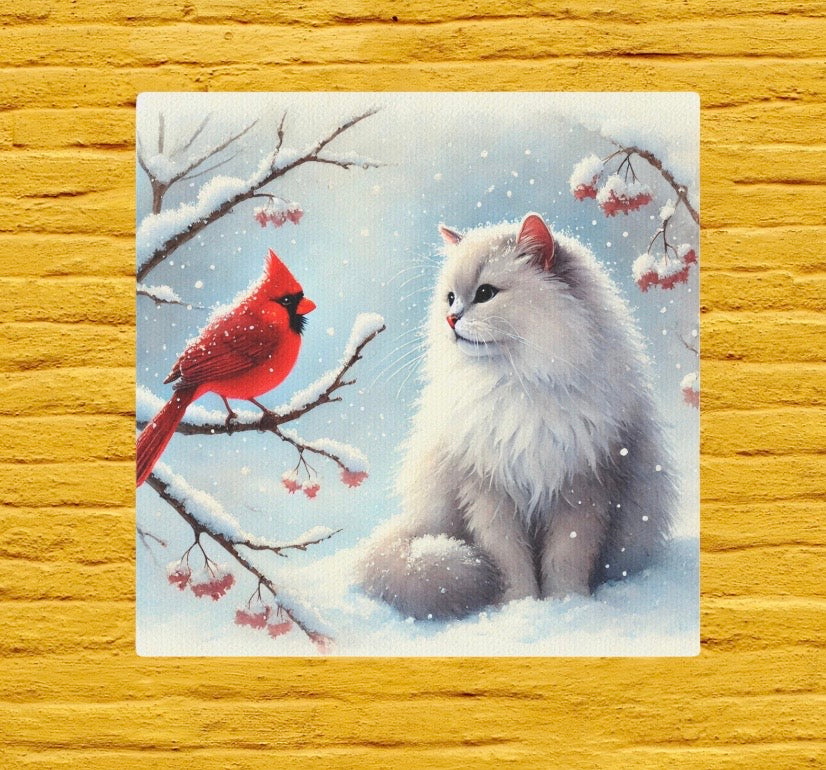 Cardinal Winter Conversations - Cat Lover - Wall Art 8x8   