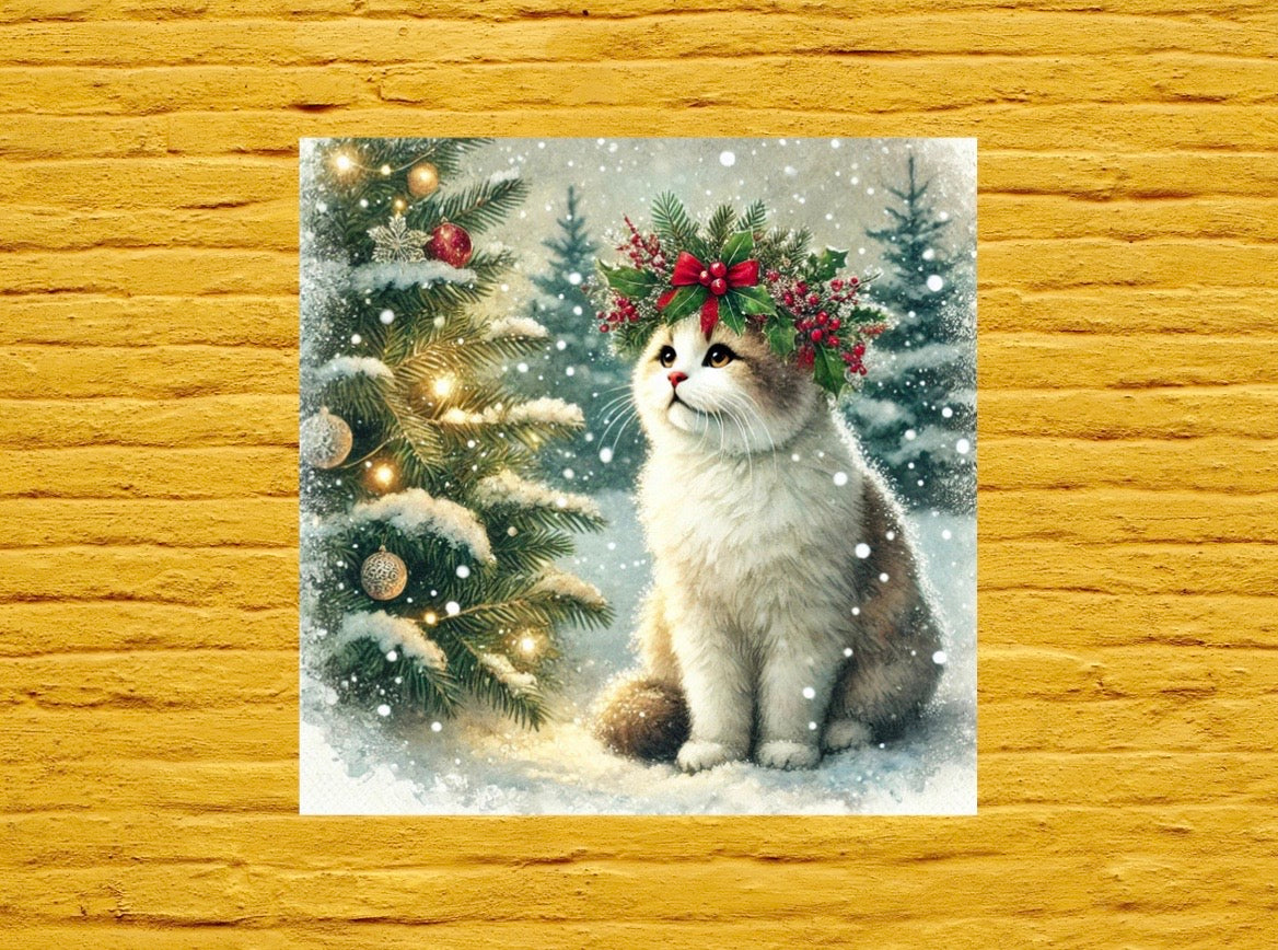 Holiday Crown - Winter Decor - Cat Lover - Wall Art 8x8   