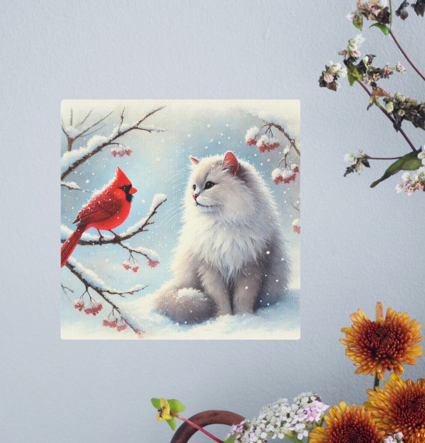 Cardinal Winter Conversations - Cat Lover - Wall Art 8x8   