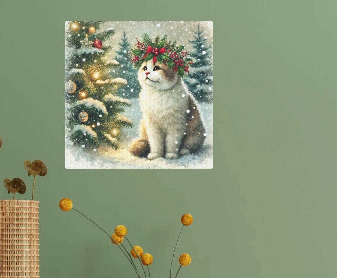 Holiday Crown - Winter Decor - Cat Lover - Wall Art 8x8   