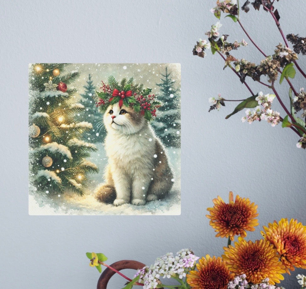 Holiday Crown - Winter Decor - Cat Lover - Wall Art 8x8   