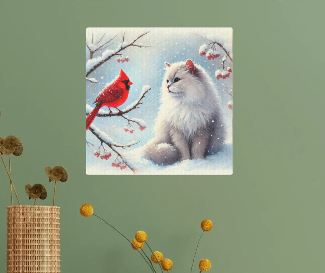 Cardinal Winter Conversations - Cat Lover - Wall Art 8x8   