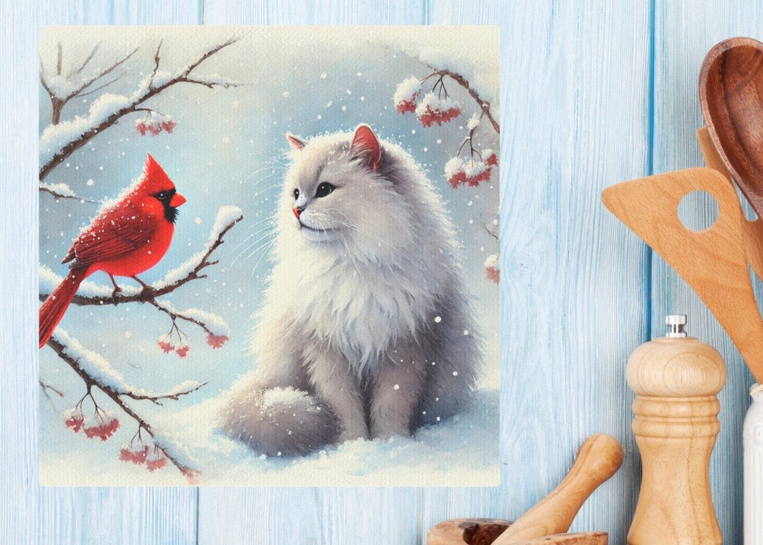 Cardinal Winter Conversations - Cat Lover - Wall Art 8x8   