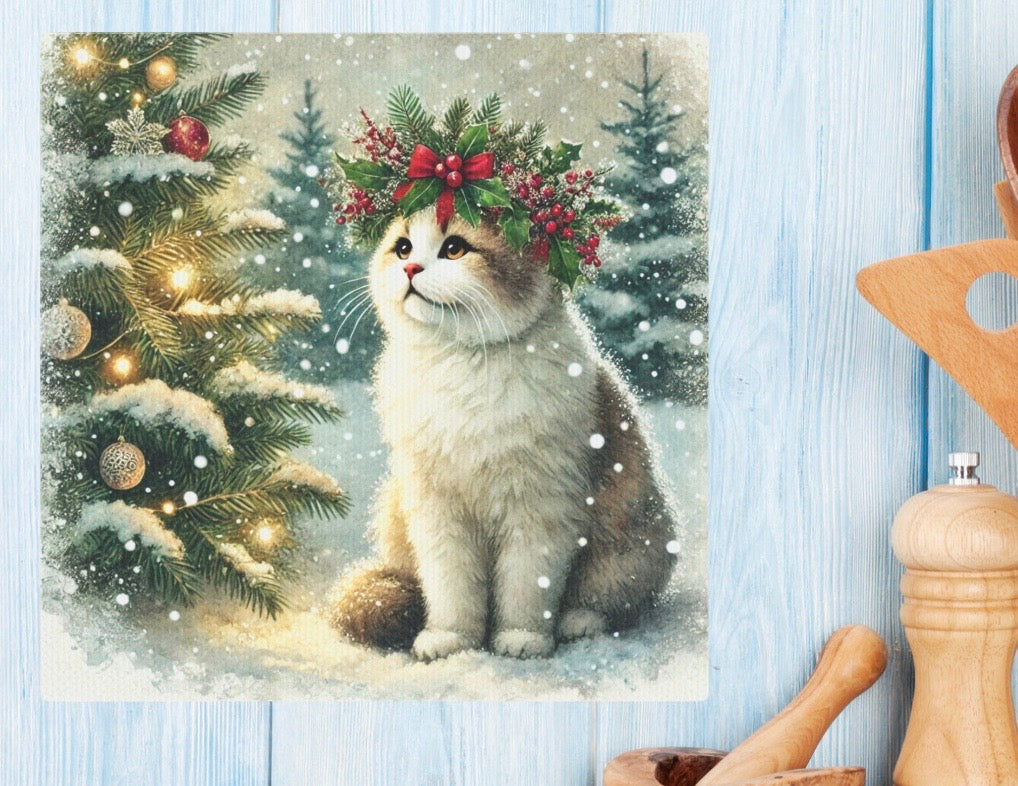 Holiday Crown - Winter Decor - Cat Lover - Wall Art 8x8   