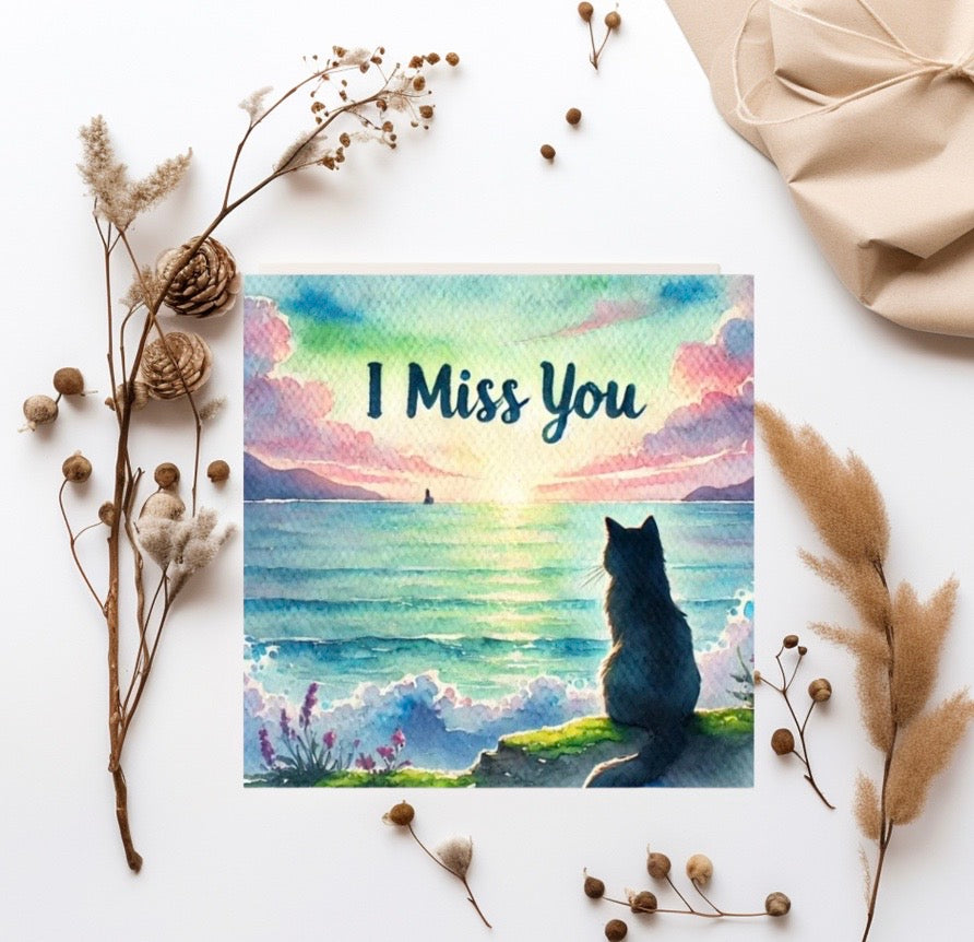 I Miss You - Cat Lover - Pack of 10 - Blank Greeting Cards   