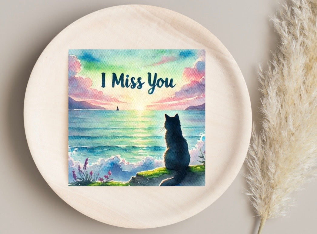 I Miss You - Cat Lover - Pack of 10 - Blank Greeting Cards   