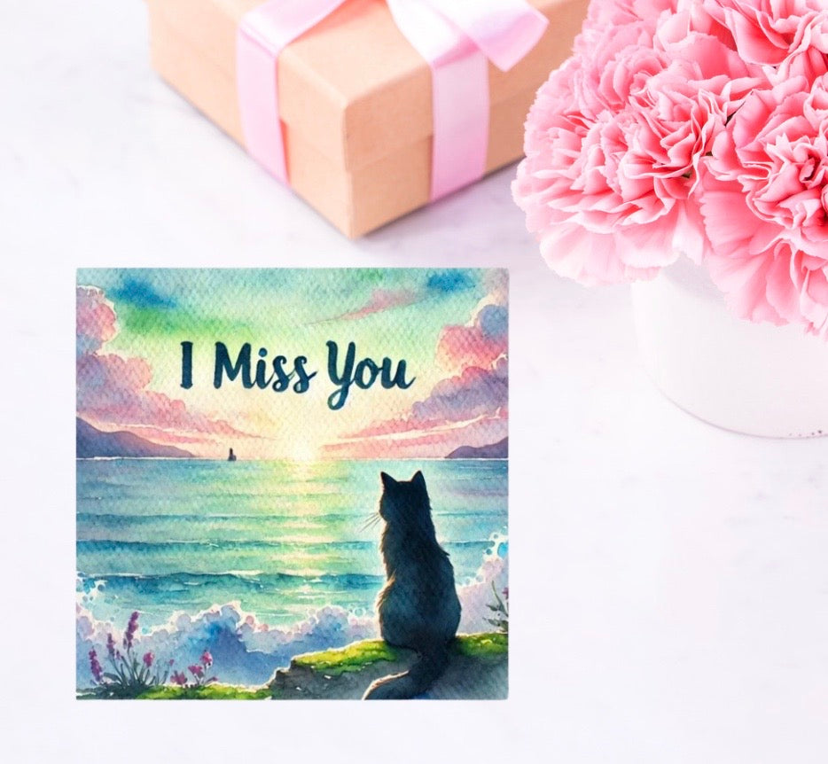 I Miss You - Cat Lover - Pack of 10 - Blank Greeting Cards   