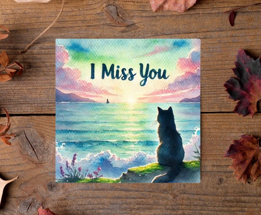 I Miss You - Cat Lover - Pack of 10 - Blank Greeting Cards   