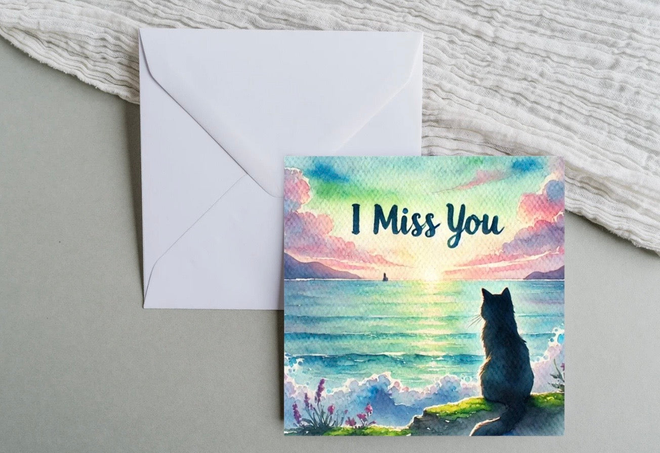 I Miss You - Cat Lover - Pack of 10 - Blank Greeting Cards   