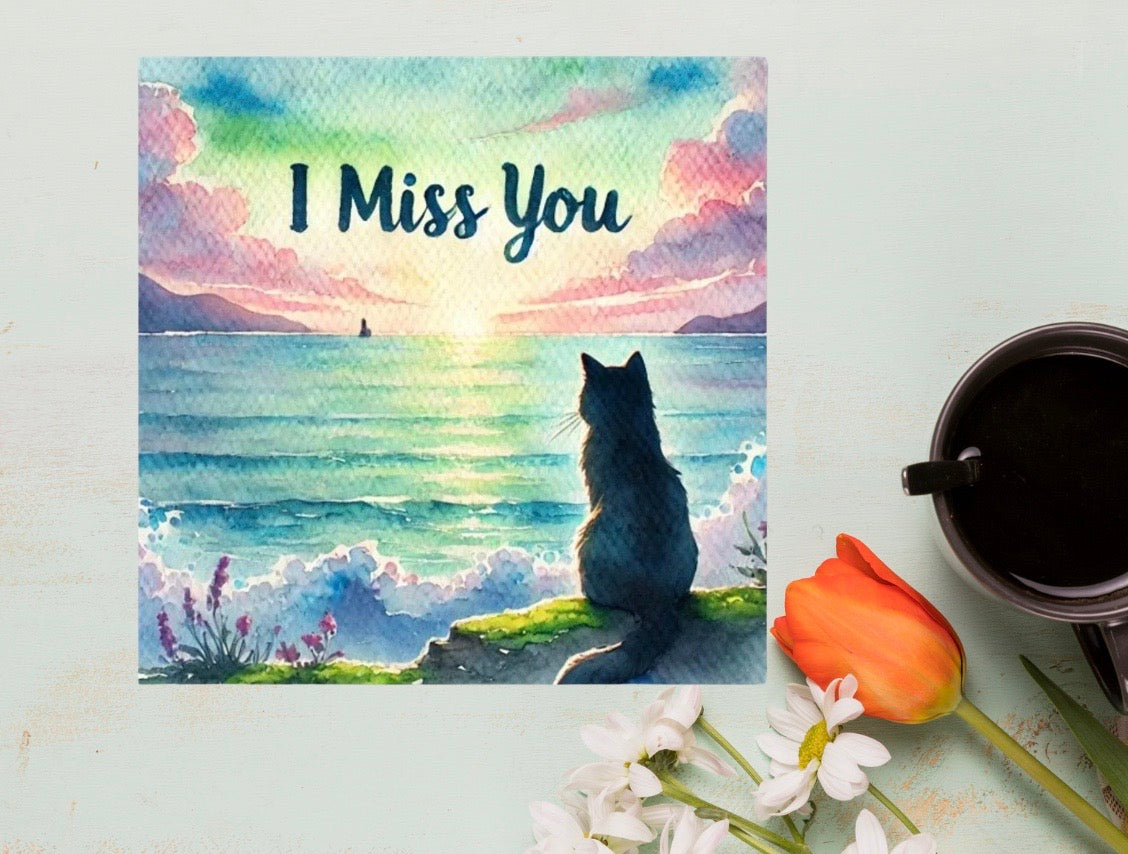 I Miss You - Cat Lover - Pack of 10 - Blank Greeting Cards   