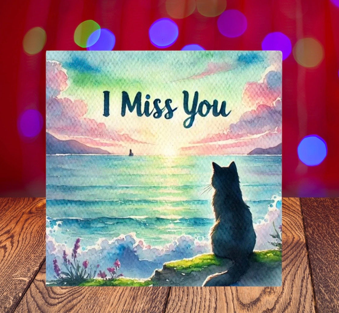 I Miss You - Cat Lover - Pack of 10 - Blank Greeting Cards   