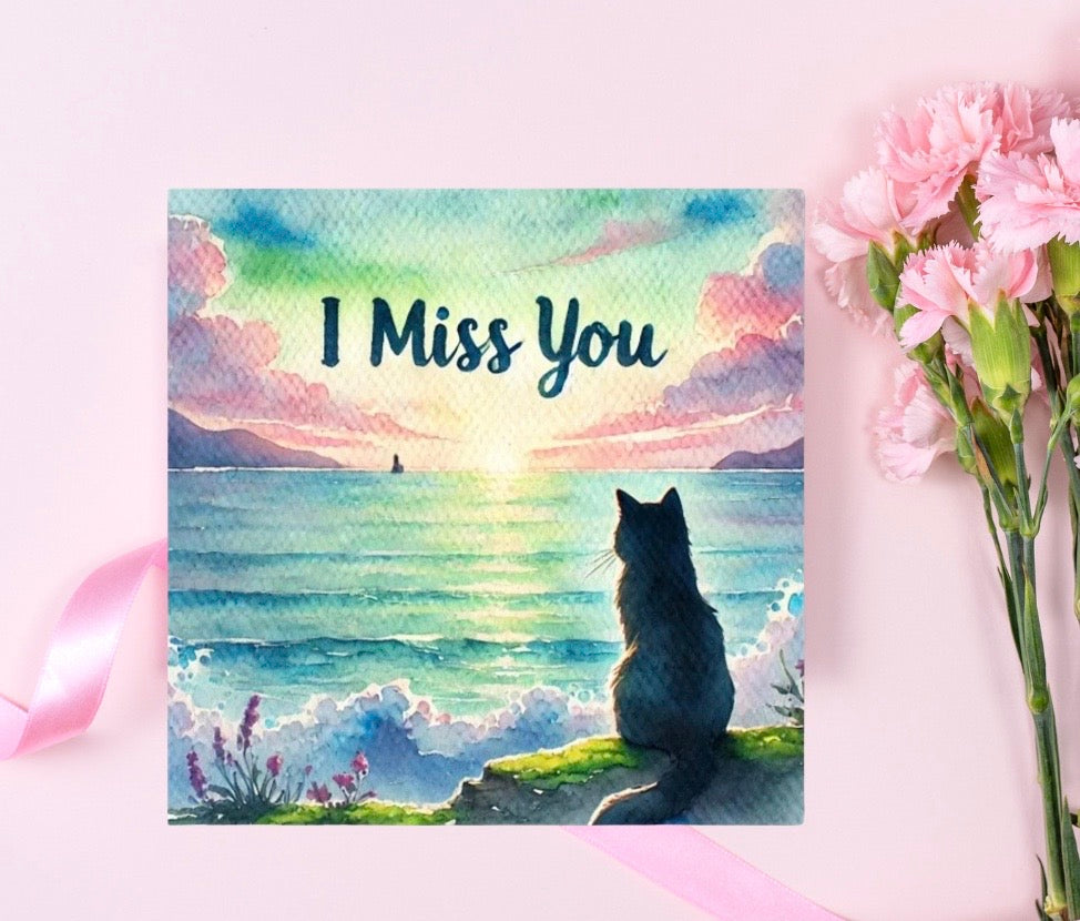 I Miss You - Cat Lover - Pack of 10 - Blank Greeting Cards   