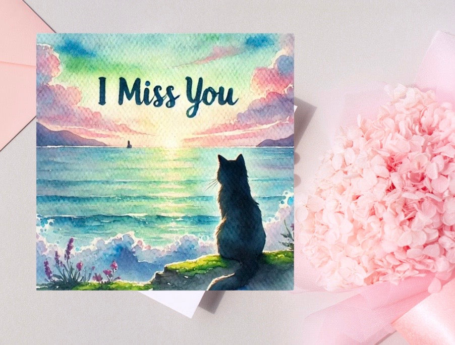 I Miss You - Cat Lover - Pack of 10 - Blank Greeting Cards   