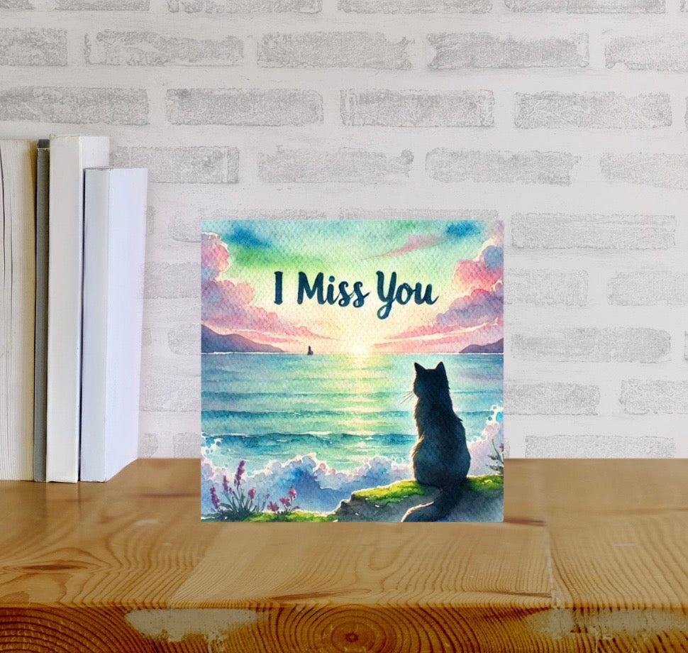 I Miss You - Cat Lover - Pack of 10 - Blank Greeting Cards   