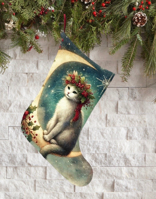 Holiday Moon - Cat Lover - Christmas Stockings   