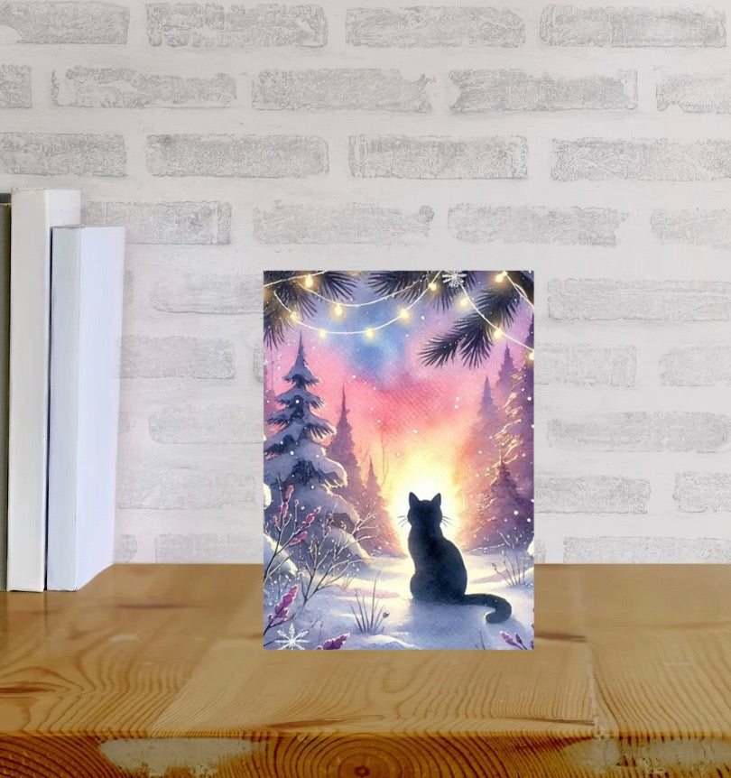 Magic Winter Sunsrise - Cat Lover - Pack of 10 - Christmas Blank Greeting Cards   