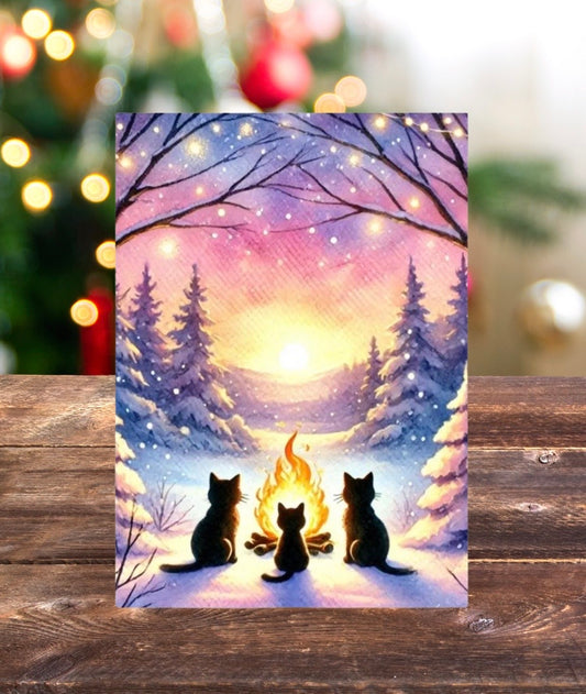 Winter Sunrise - Cat Lover - Pack of 10 - Christmas Blank Greeting Cards   