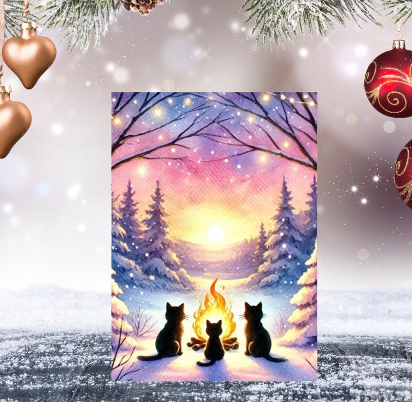 Winter Sunrise - Cat Lover - Pack of 10 - Christmas Blank Greeting Cards   