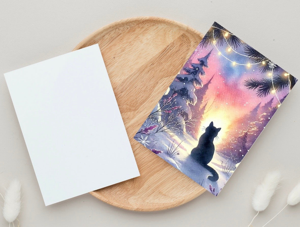 Magic Winter Sunsrise - Cat Lover - Pack of 10 - Christmas Blank Greeting Cards   