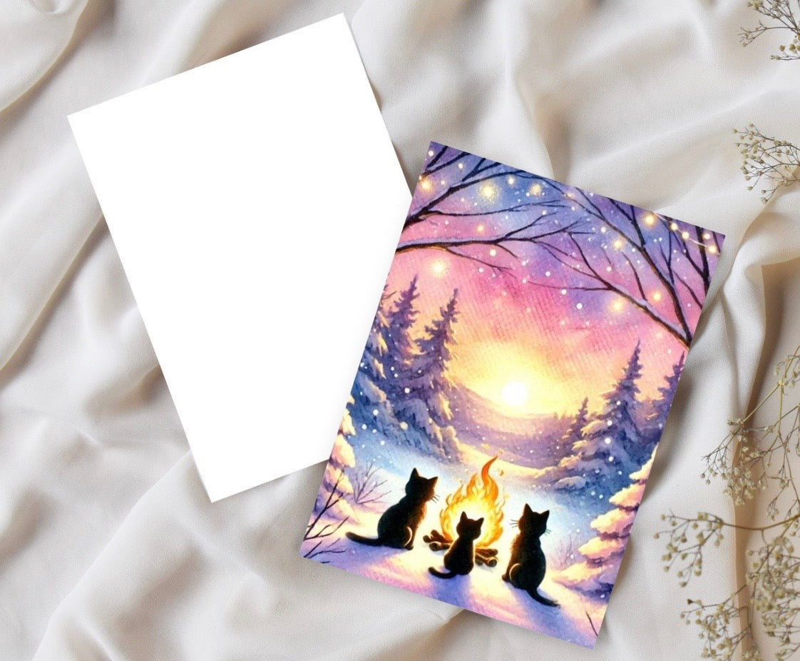 Winter Sunrise - Cat Lover - Pack of 10 - Christmas Blank Greeting Cards   