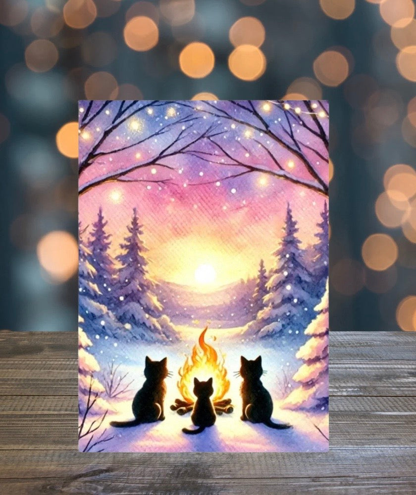 Winter Sunrise - Cat Lover - Pack of 10 - Christmas Blank Greeting Cards   