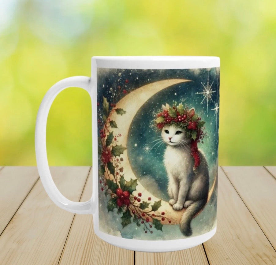 Holiday Moon - Cat Lover - 15oz Ceramic Mug   