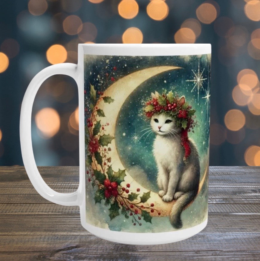 Holiday Moon - Cat Lover - 15oz Ceramic Mug   