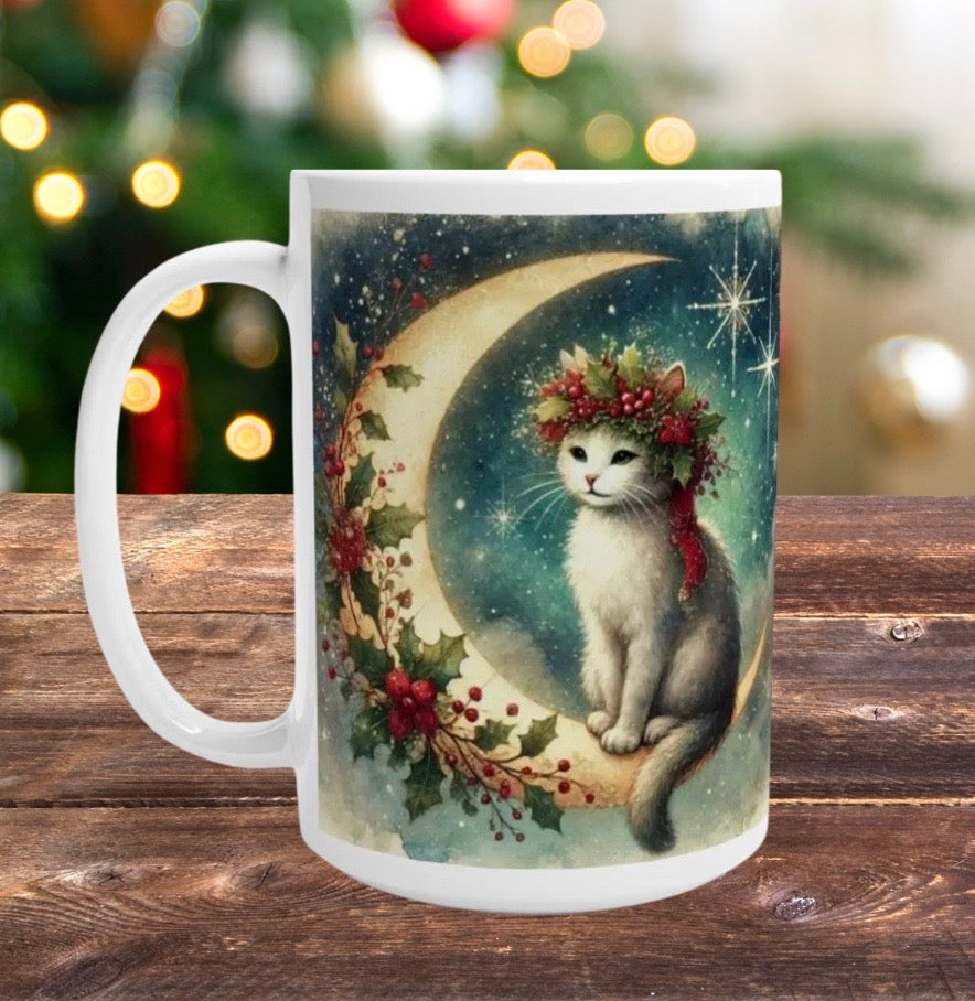 Holiday Moon - Cat Lover - 15oz Ceramic Mug   