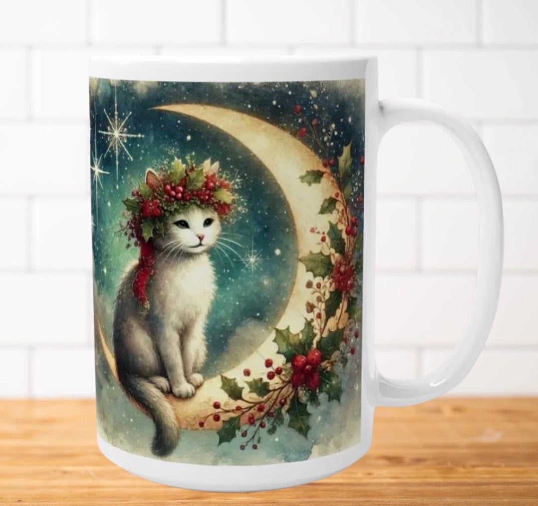 Holiday Moon - Cat Lover - 15oz Ceramic Mug   