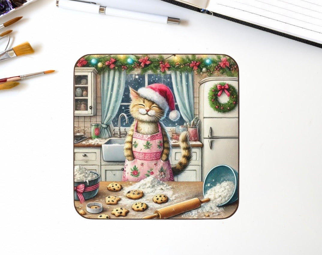 Christmas Cookies - Cat lover - Hardboard Back Coaster   