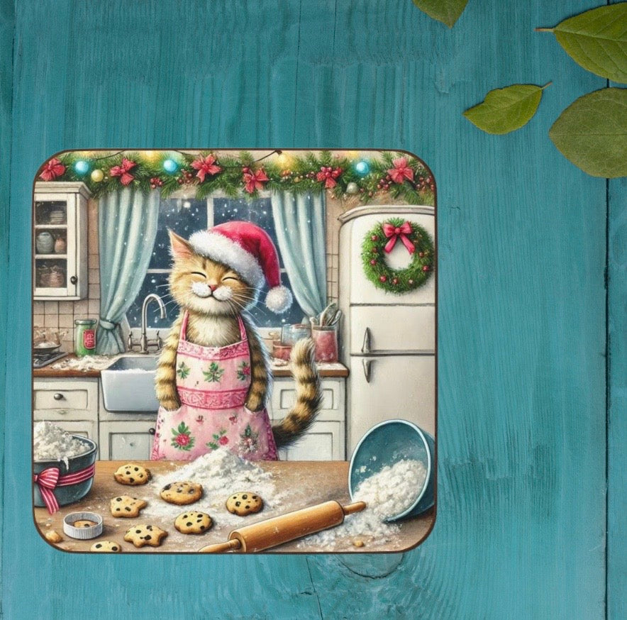 Christmas Cookies - Cat lover - Hardboard Back Coaster   