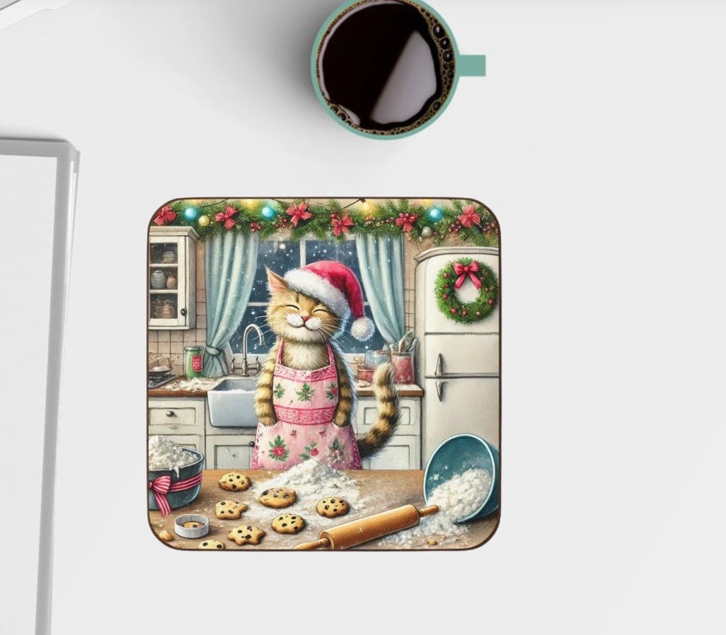 Christmas Cookies - Cat lover - Hardboard Back Coaster   