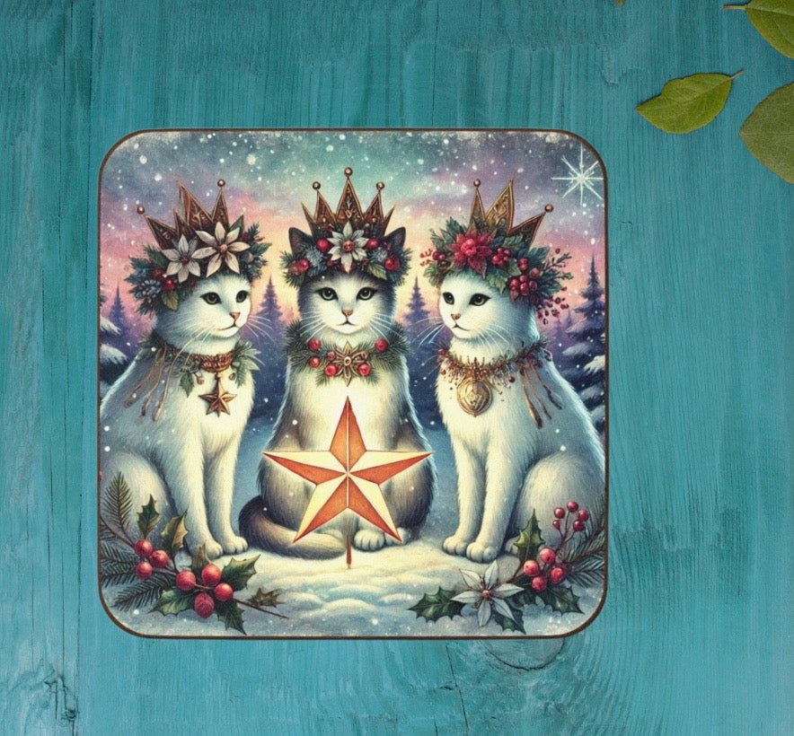 Winter Solstice - Cat lover - Hardboard Back Coaster   