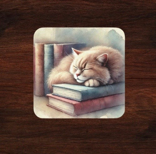 Book Lover - Cat Naps - High Gloss Drink Coaster   