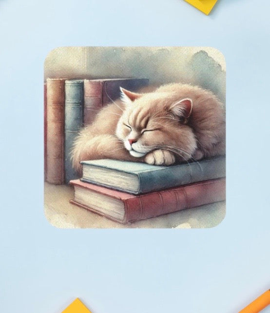 Book Lover - Cat Naps - High Gloss Drink Coaster   