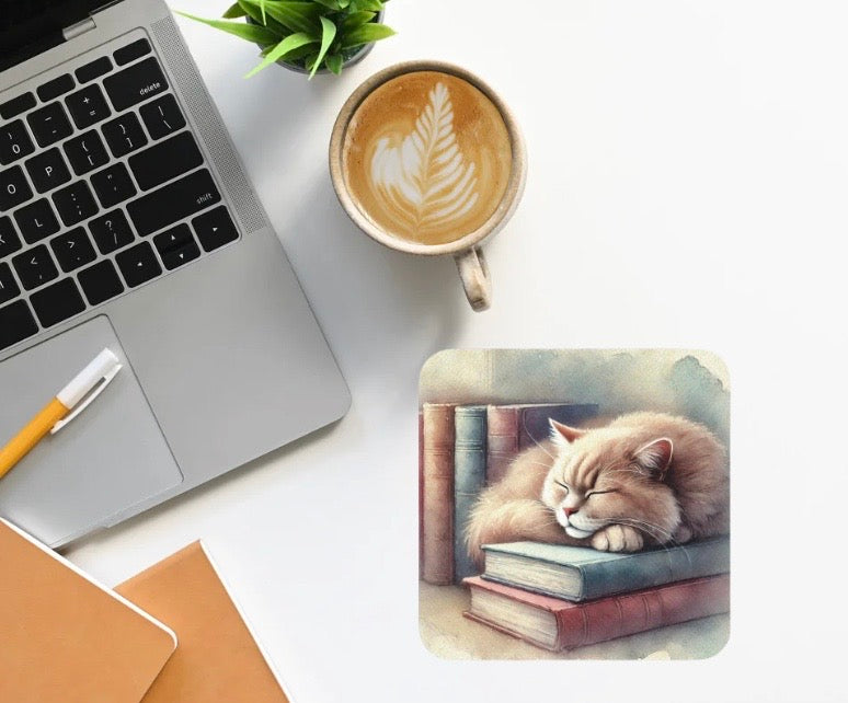 Book Lover - Cat Naps - High Gloss Drink Coaster   