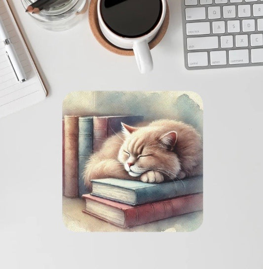 Book Lover - Cat Naps - High Gloss Drink Coaster   