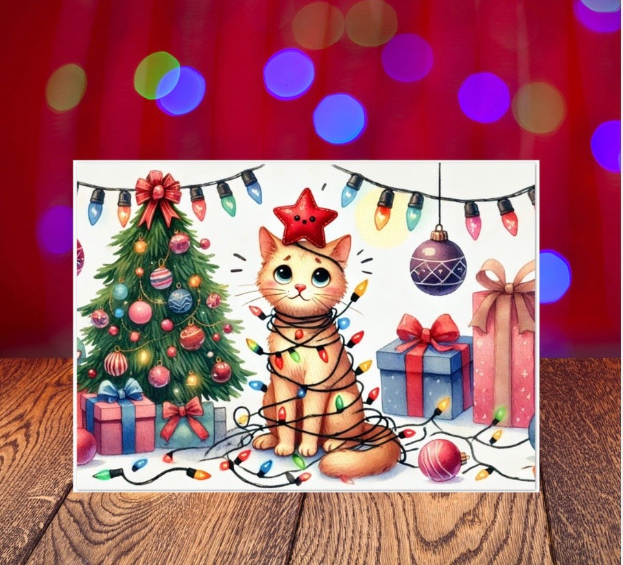 Holiday Helper - Cat Lover - Pack of 10 Blank Greeting Cards   